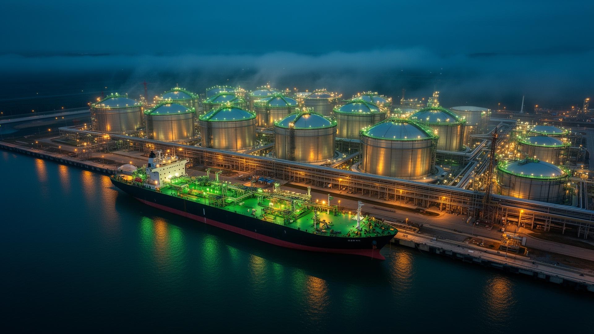 LNG terminal at dusk